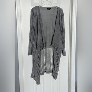 Women's (XL) Knit Cut-Out Squares w/Chiffon Panels Open-Front Cardigan/Sweater